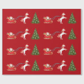 サンタのそりを引くユニコーンへのクリスマスプレゼント ラッピングペーパー (フラット)