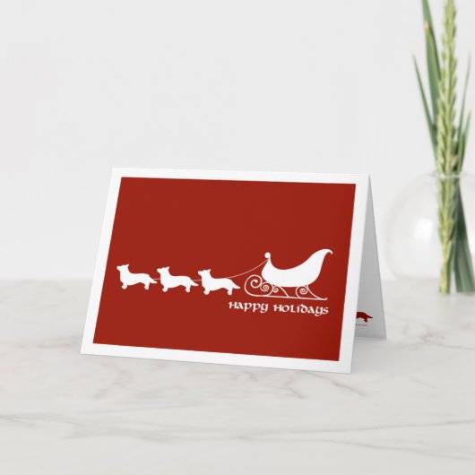 サンタのそりを引っ張っているカーディガンのコーギー シーズンカード (正面)