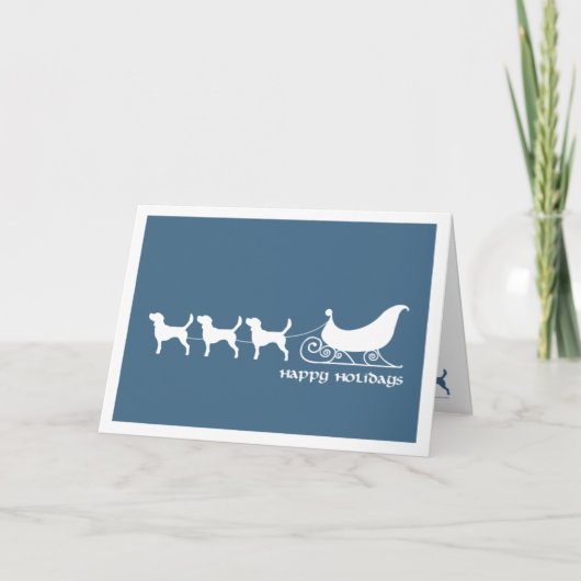 サンタのそりを引っ張っているビーグル犬 シーズンカード (正面)