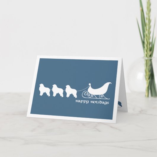 サンタのそりを引っ張るグレート・ピレニーズ シーズンカード (正面)