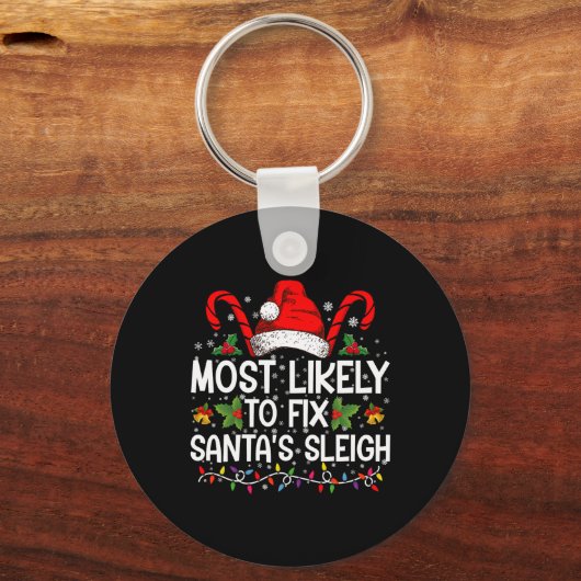 サンタのそりを直す最も可能性の高い家族のクリスマス キーホルダー (正面)