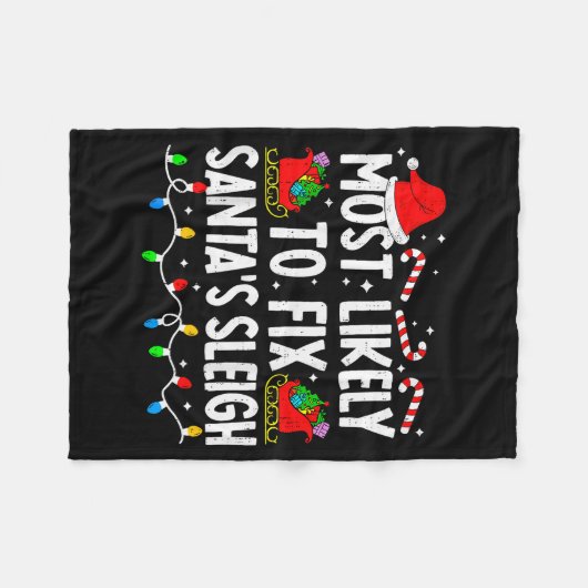 サンタのそりを直す最も可能性の高い家族のクリスマス フリースブランケット (正面(横))