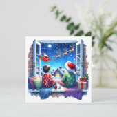 サンタのそりクリスマスイブを見ている子供たち シーズンカード (スタンド正面)