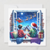 サンタのそりクリスマスイブを見ている子供たち シーズンカード (正面)