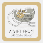 サンタのそりクリスマスギフトラベル スクエアシール (正面)