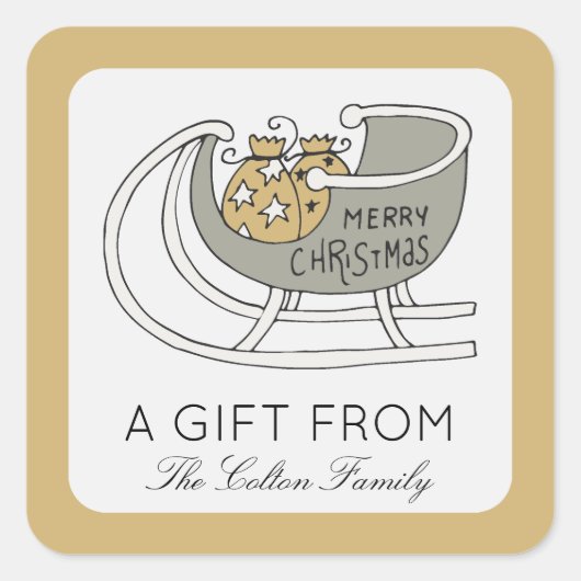 サンタのそりクリスマスギフトラベル スクエアシール (正面)