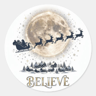 サンタのそりクリスマスステッカーを信じて ラウンドシール