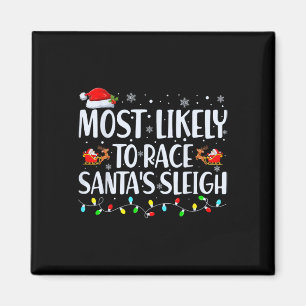 サンタのそりファミリークリスマでレースをする可能性が最も高い マグネット