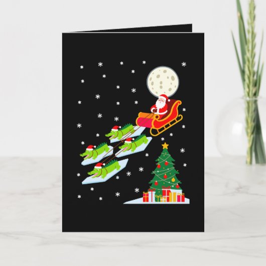 サンタのそりワニクリスマス月雪の木 カード (正面)