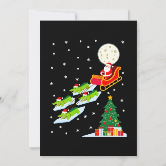 サンタのそりワニクリスマス月雪の木 招待状 (正面)