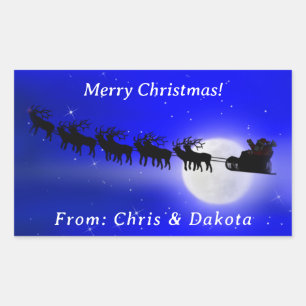サンタのそり乗りクリスマス 長方形シール