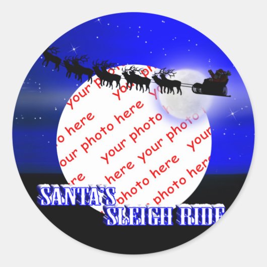 サンタのそり乗り写真フレーム ラウンドシール (正面)