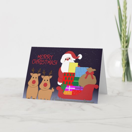サンタのそり子供のクリスマスカード サンキューカード (正面)