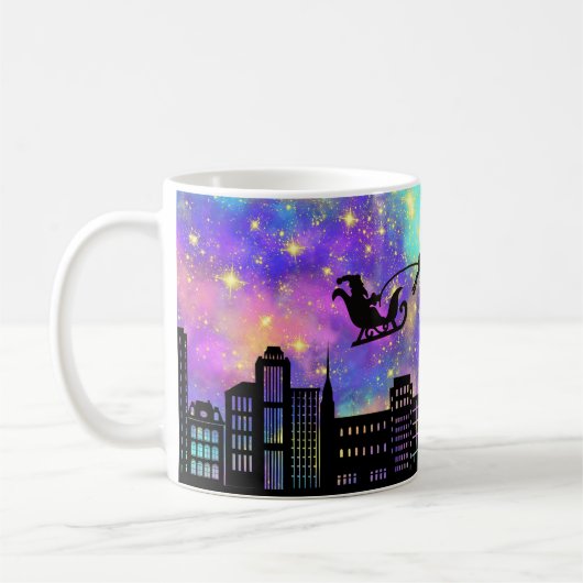 サンタのそり飛んでいるとトナカイ コーヒーマグカップ (左)