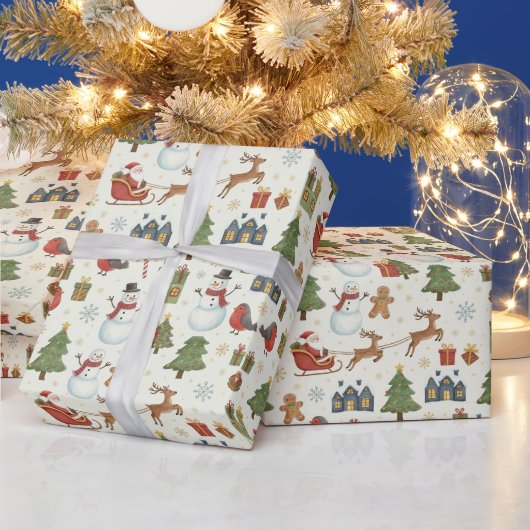 サンタのそり ウォーターカラー クリスマス ラッピングペーパー (クリスマス)