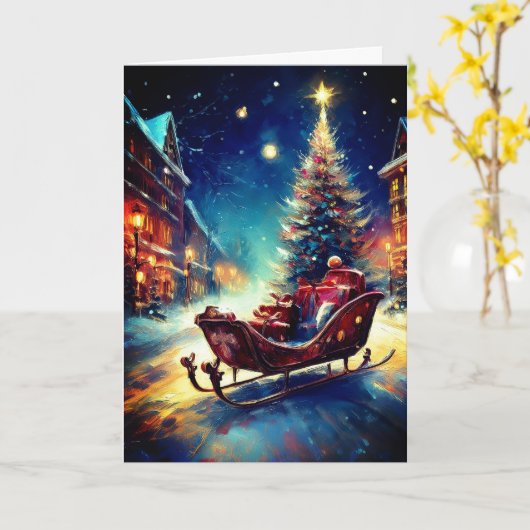 サンタのそり カード (黄色い花)