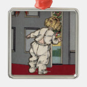 サンタのためにかいま見るクリスマスGreetingsKid メタルオーナメント (正面)