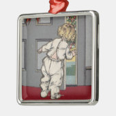 サンタのためにかいま見るクリスマスGreetingsKid メタルオーナメント (左)
