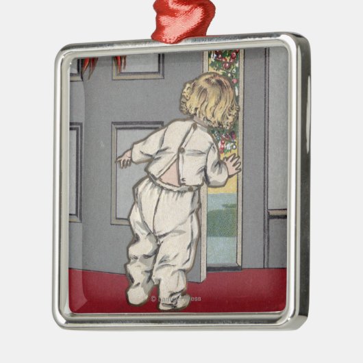サンタのためにかいま見るクリスマスGreetingsKid メタルオーナメント (左)