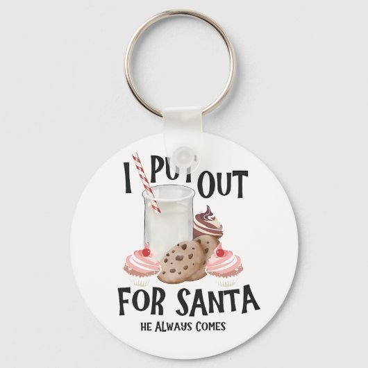 サンタのために外に出てお待ちください 彼はいつも面白いクリスマスです キーホルダー (正面)