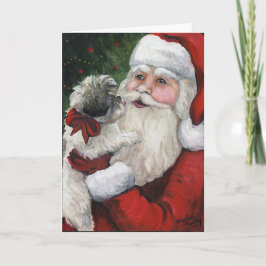 "サンタのためのシーズー（犬） tzuキス"は芸術のクリスマスカードの後をつけます シーズンカード