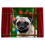 サンタのためのパグの腕時計 ラージペーパーバッグ (正面)