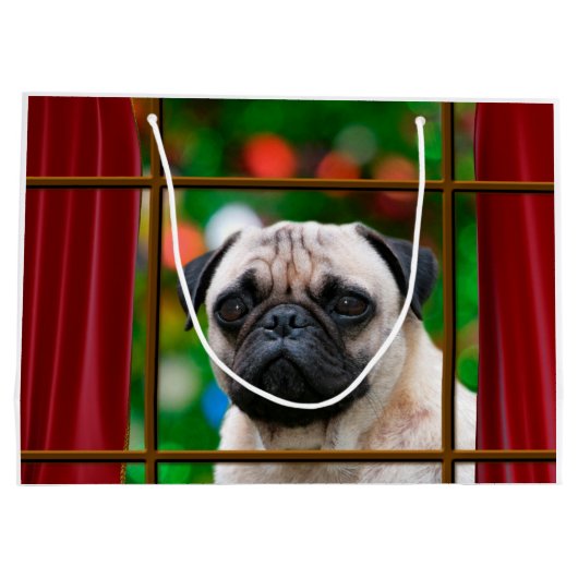 サンタのためのパグの腕時計 ラージペーパーバッグ (裏面)