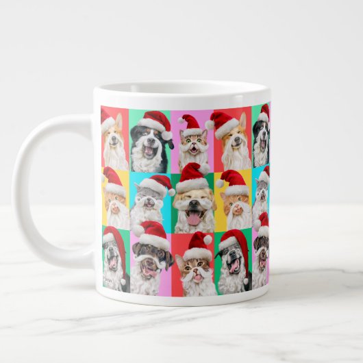 サンタのひげをつけた犬と猫 ジャンボコーヒーマグカップ (左)