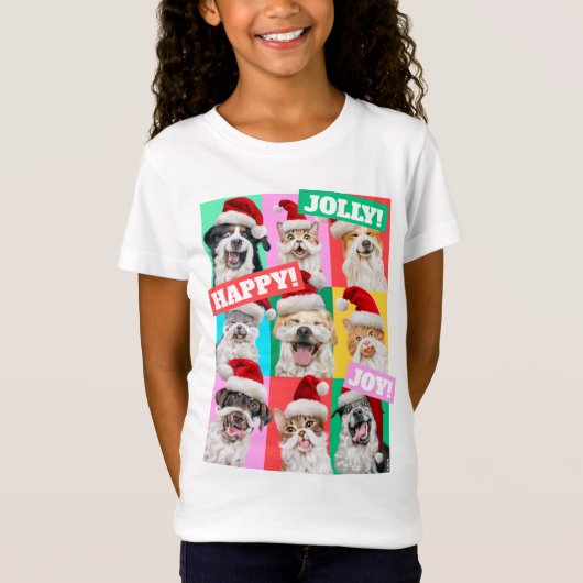 サンタのひげをつけた犬と猫 Tシャツ (正面)