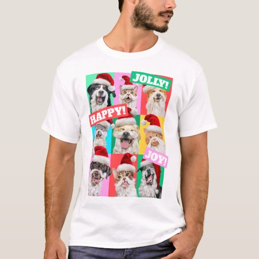 サンタのひげをつけた犬と猫 Tシャツ (正面)