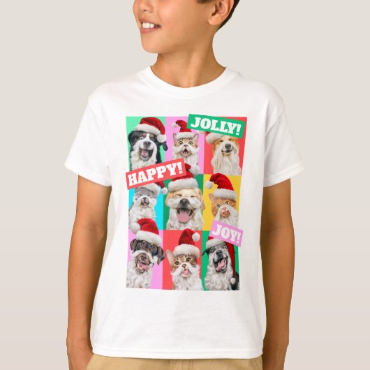 サンタのひげをつけた犬と猫 Tシャツ (正面)