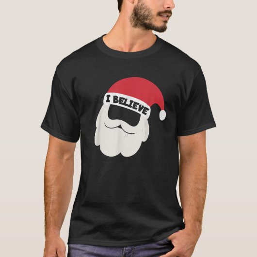 サンタのひげを信じる家族のクリスマスパジャマ 私は信じる Tシャツ (正面)