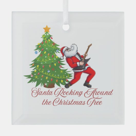 サンタのまわりにがクリスマスツリーを ガラスオーナメント (正面)