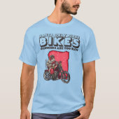 サンタのみ乗りバイクのトナカイは遅すぎる Tシャツ (正面)