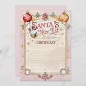 サンタのよい子のリスト証明書 | パステルピンク＆ゴールド 招待状 (正面/裏面)