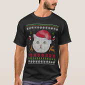 サンタのような醜いクリスマスホワイトキャットセーター Tシャツ (正面)