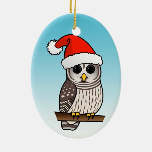 サンタのアメリカフクロウのクリスマス セラミックオーナメント (裏面)