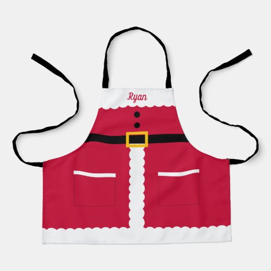 サンタのイラストの子供用クリスマスエプロン(名入れ可) エプロン (正面)