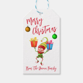 サンタのエルフがプレゼントを運ぶ 楽しいクリスマスホリデー ギフトタグ