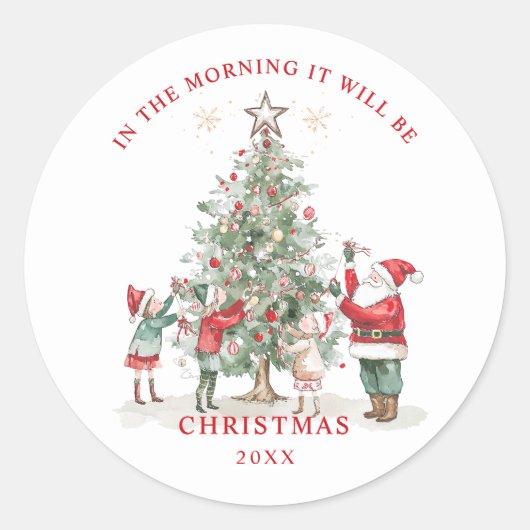 サンタのエルフのクリスマスツリー ラウンドシール (正面)