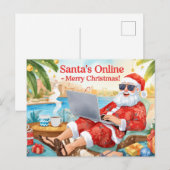 サンタのオンライン コンピューター好き メリークリスマス! シーズンポストカード (正面/裏面)