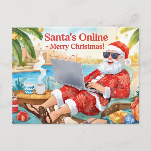 サンタのオンライン コンピューター好き メリークリスマス! シーズンポストカード (正面)