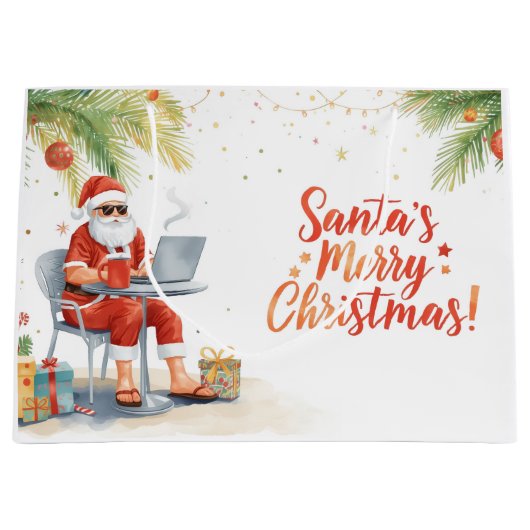 サンタのオンライン・コンピューター愛好家 メリークリスマス! ラージペーパーバッグ (正面)