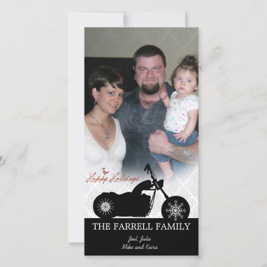 サンタのオートバイ及び雪片の休日の写真カード シーズンカード (正面)