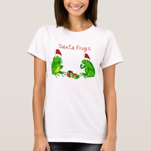 サンタのカエルの長袖のワイシャツ Tシャツ (正面)