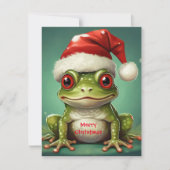 サンタのカエル | 幻想的な緑の両生類のクリスマス シーズンカード (正面)