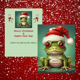 サンタのカエル | 幻想的な緑の両生類のクリスマス シーズンカード