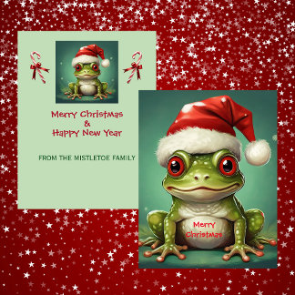 サンタのカエル | 幻想的な緑の両生類のクリスマス シーズンカード