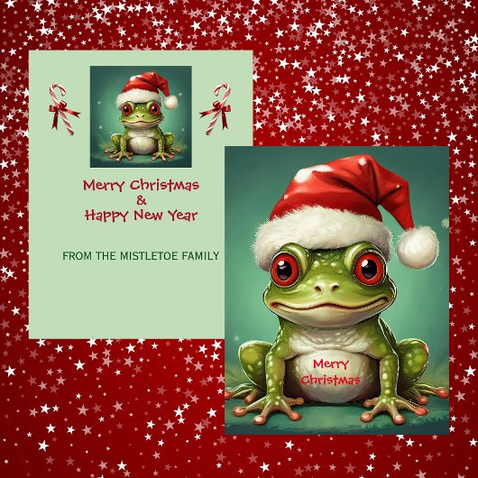 サンタのカエル | 幻想的な緑の両生類のクリスマス シーズンカード