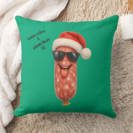 サンタのキスをするサラミのクリスマス クッション